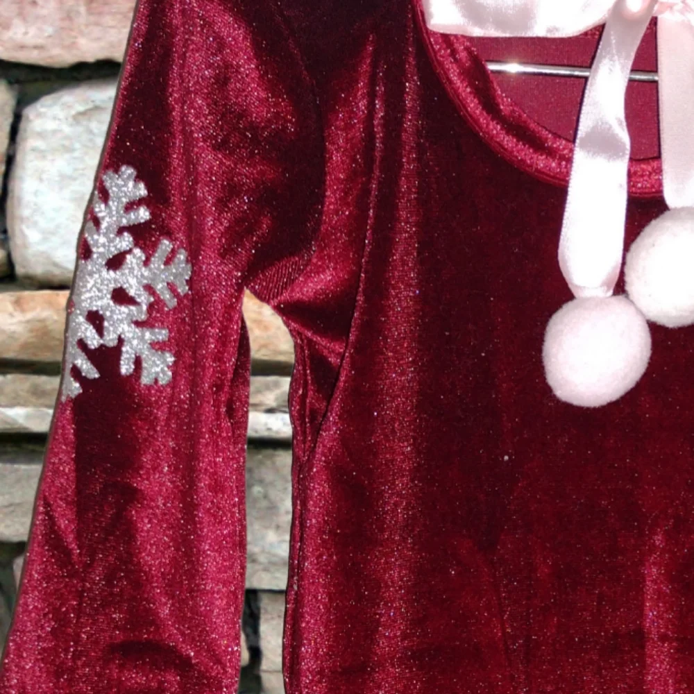 Tz ) Baby Claus Red Velvet Long Sleeve Bodysuit – Size 100 (Approx. 3T) – Christ